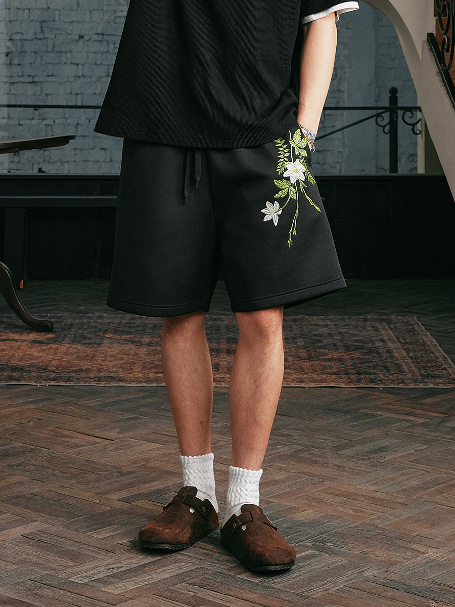 Harshandcruel 2025 flowing philosophy plant embroidered sweatpant shorts