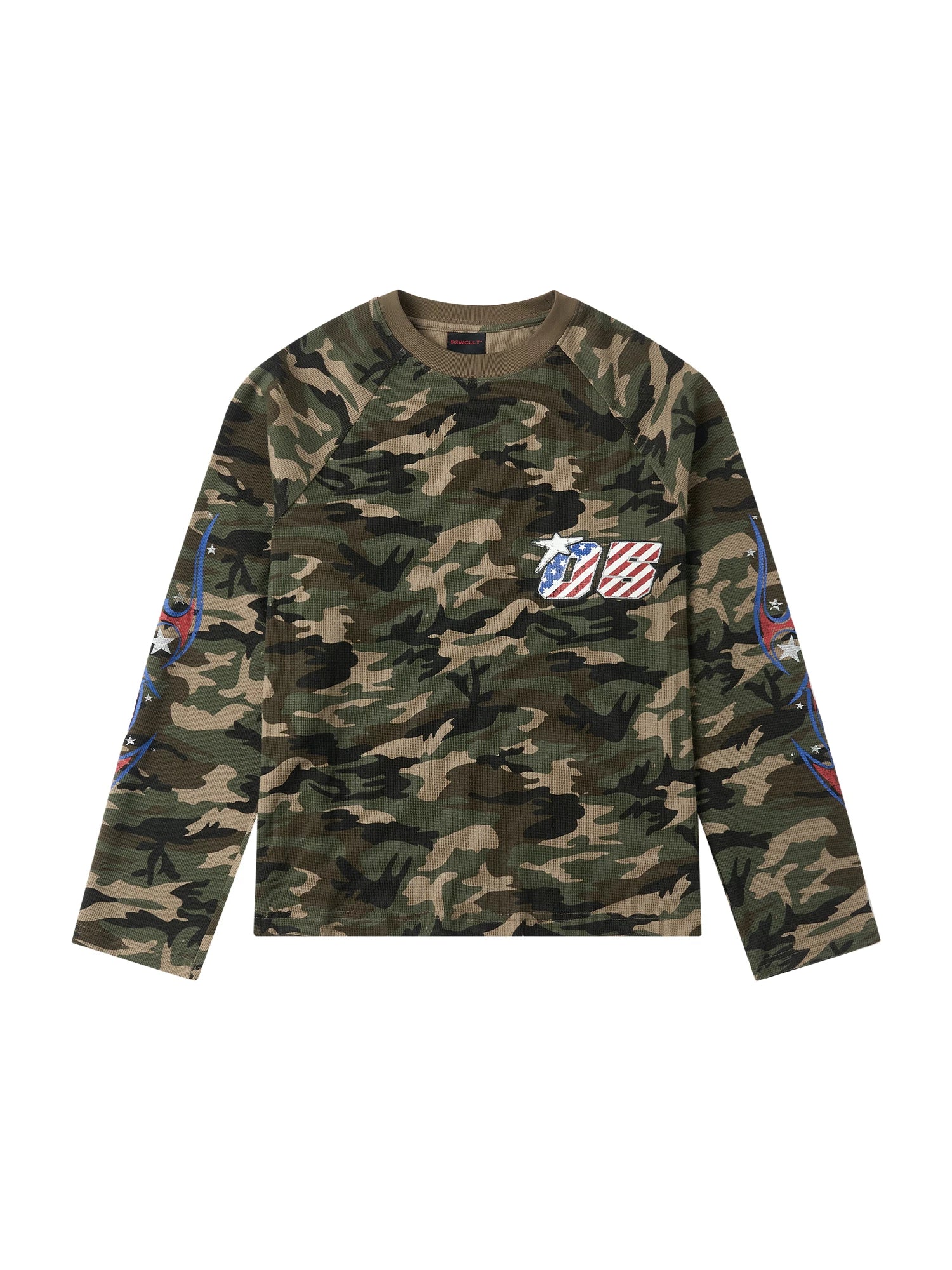 SAXGENWON Waffle Camouflage Knitted Long Sleeves