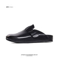 SHENLV Studio Genuine Leather Half-drag Black Head Leather Slippers
