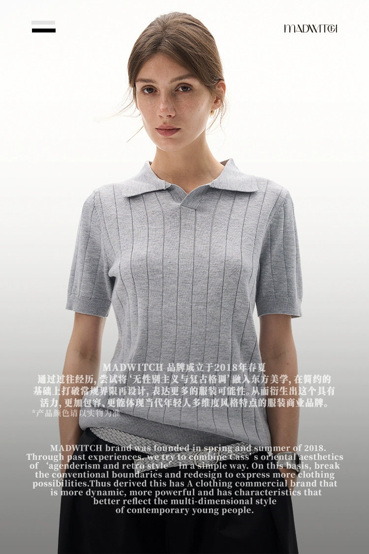 MADWITC Retro Knitted Simple Casual Polo Shirt