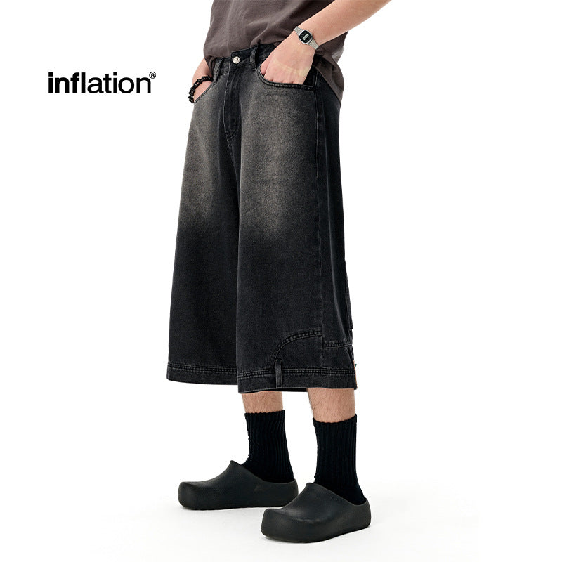 INF Anti-structure washing seven-point denim shorts