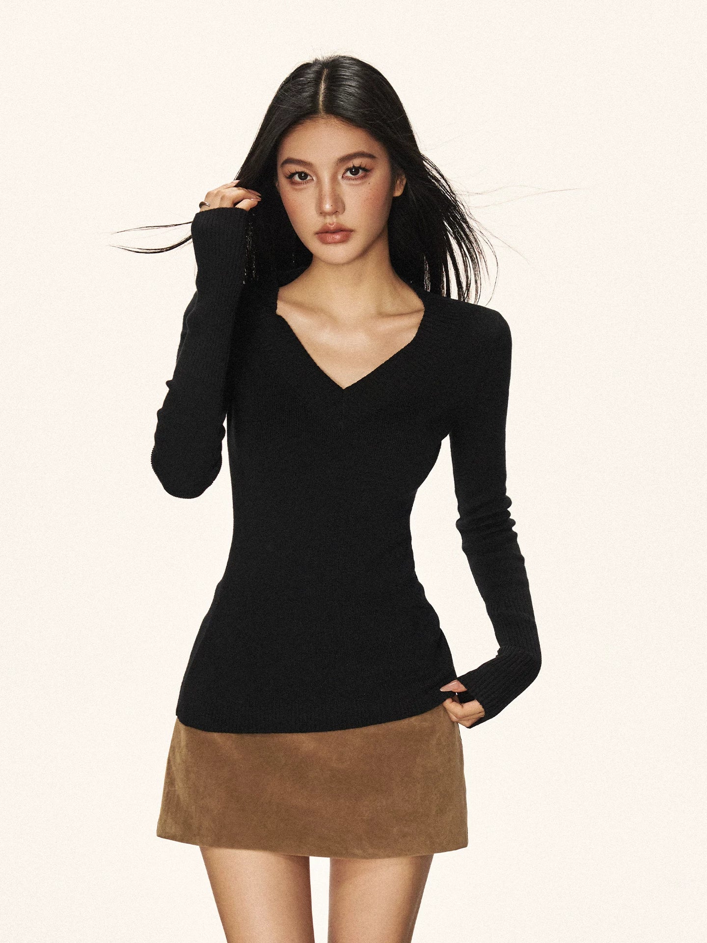 Cherry Melody Vintage V-Neck Long-Sleeve Knit Top