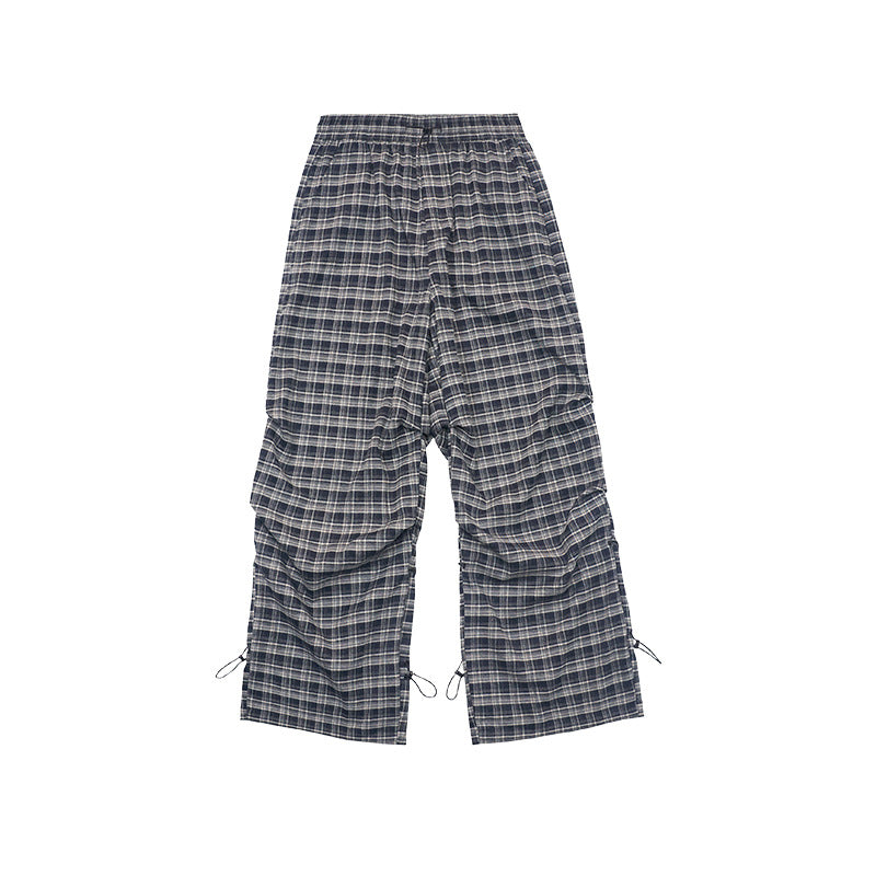 UNF Vintage Plaid Pleated Loose Straight Overalls