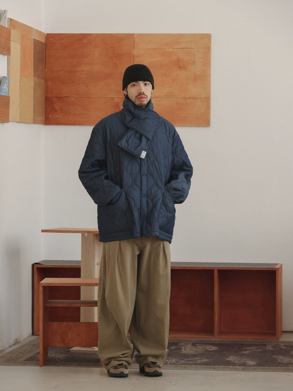 NOEARS Collarless Loose Big Pocket Vintage Coat