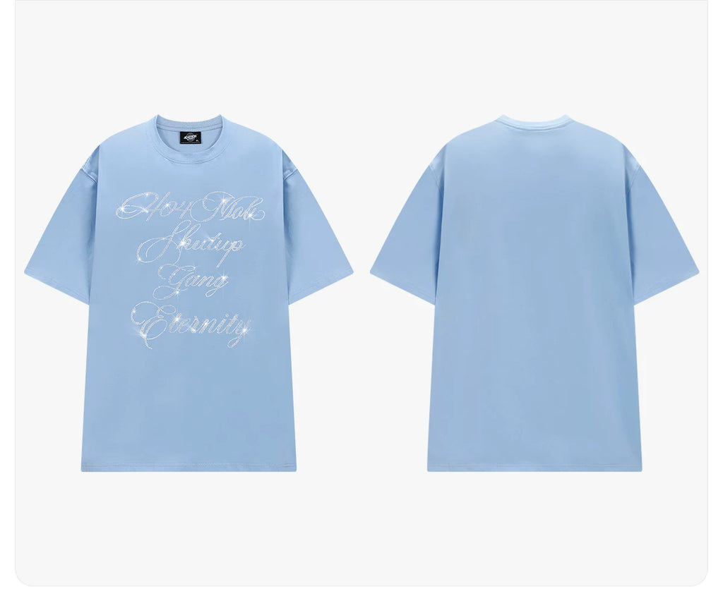 404MOB Alphabet Hot Diamond Loose Casual Tee