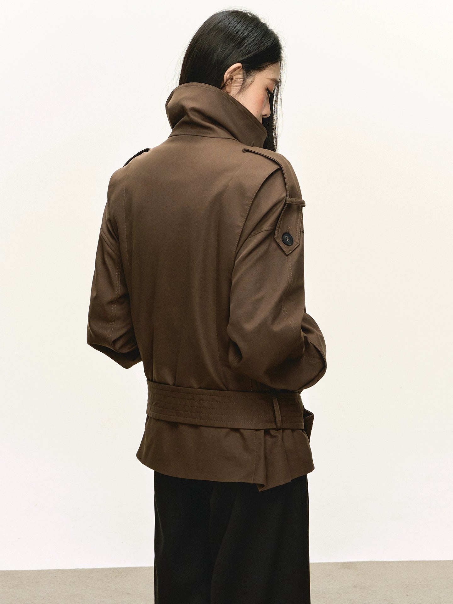 Anna Aneae Stand-up Collar Double-breasted Short Trench Coat