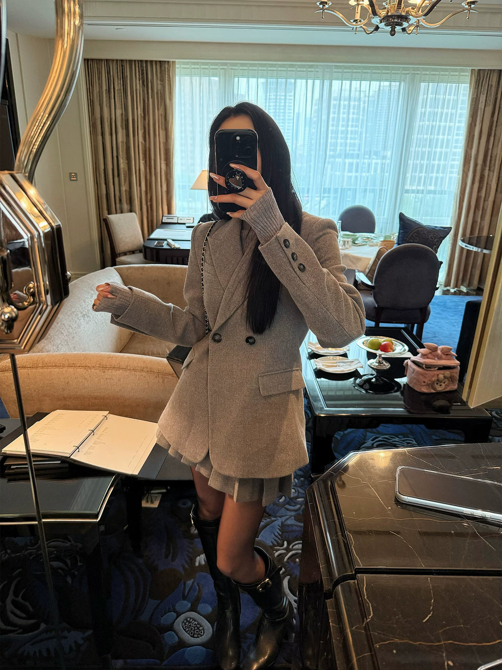 YOUNG KYLIN Pleated Skirt Blazer