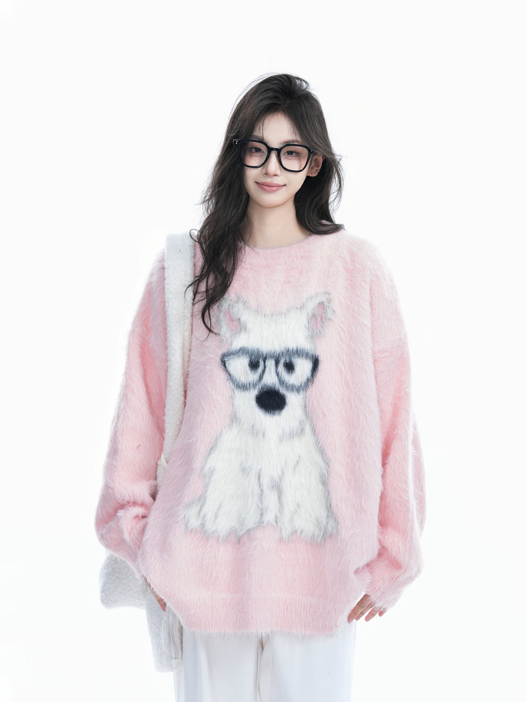 Zuocisankon Cute Puppy Jacquard Soft Waxy Knitted Sweater
