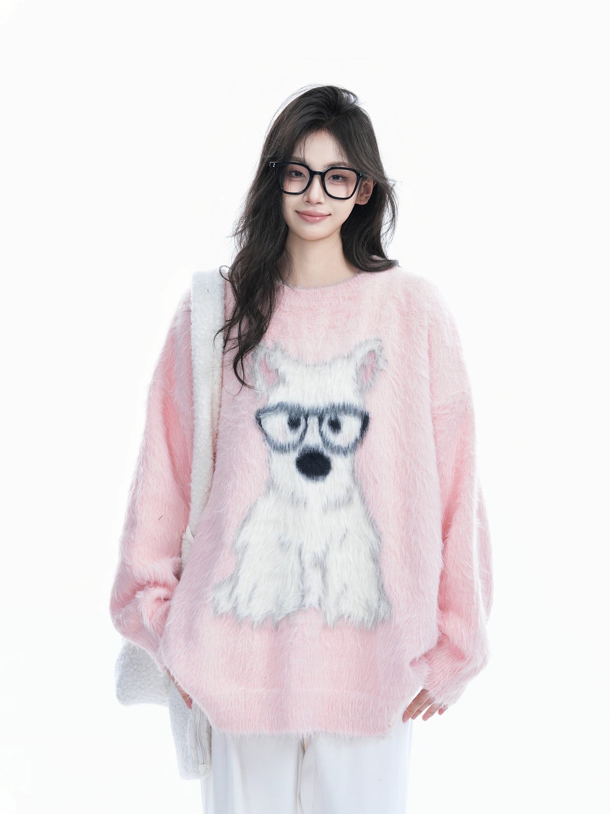 Zuocisankon Cute Puppy Jacquard Soft Waxy Knitted Sweater