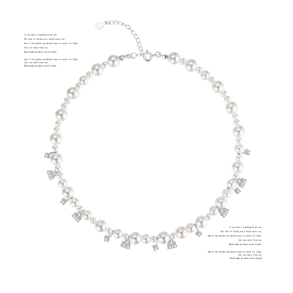 NO SOLUTION Silver Pearl Necklace Stacked with Light Luxury Collarbone Chain