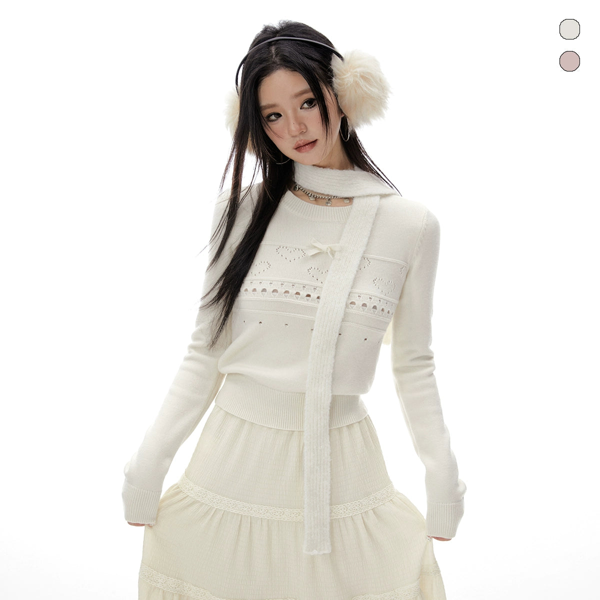 Imone  Bow Short Thin Hollow Knitted Sweater