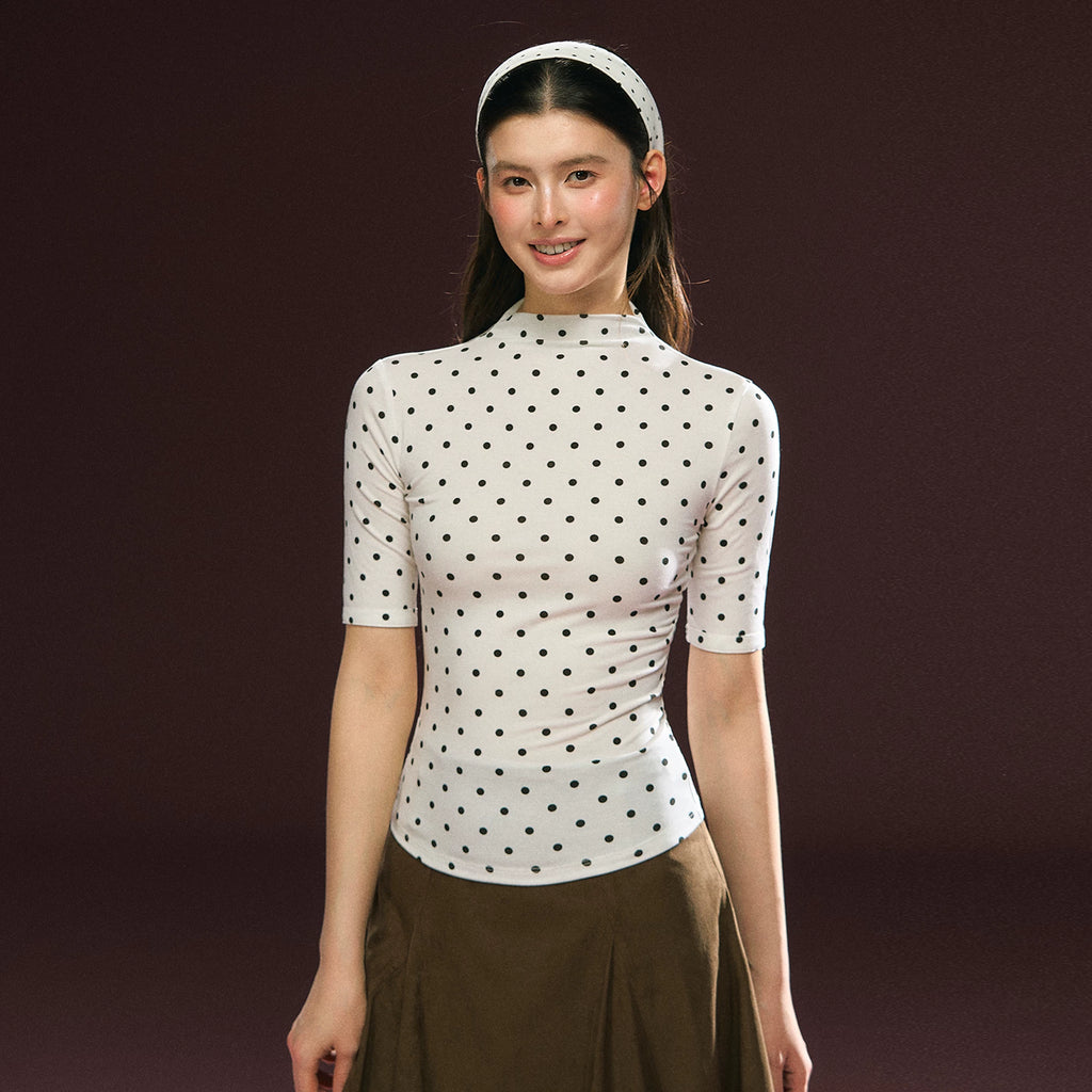 Ariseism Semi-turtleneck Slim Polka Dot Tee