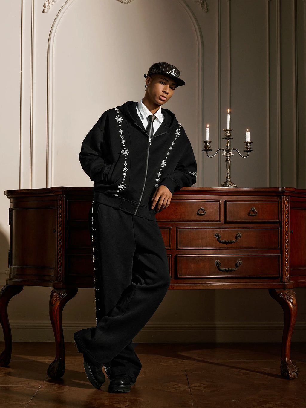 YADcrew Star Track String Pearl Cardigan Hooded Sweater