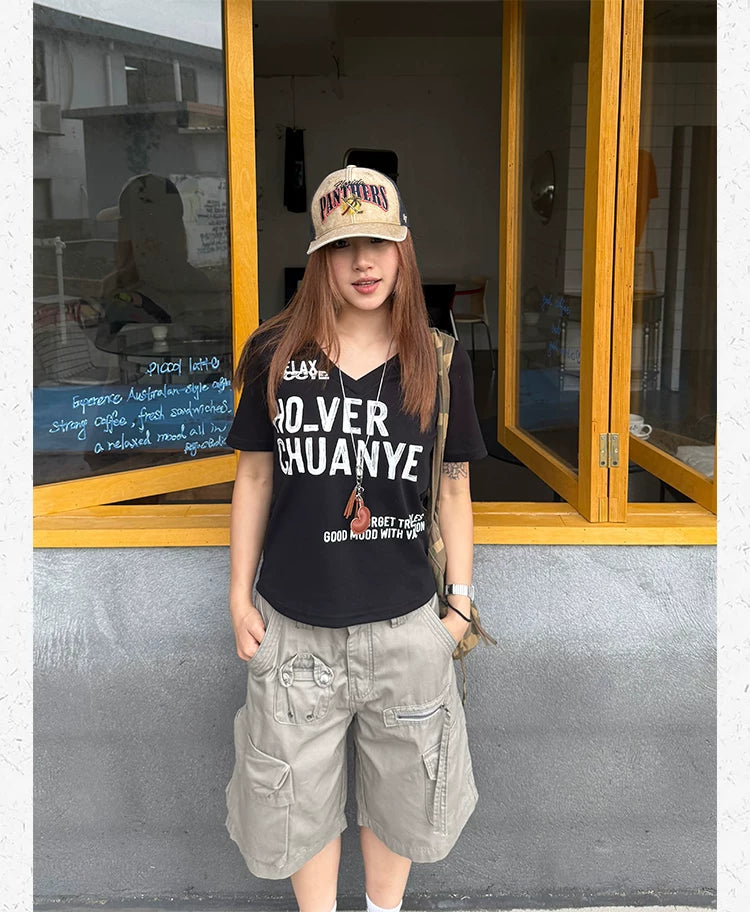 CCYE Retro Multi-pocket Wide-leg Shorts