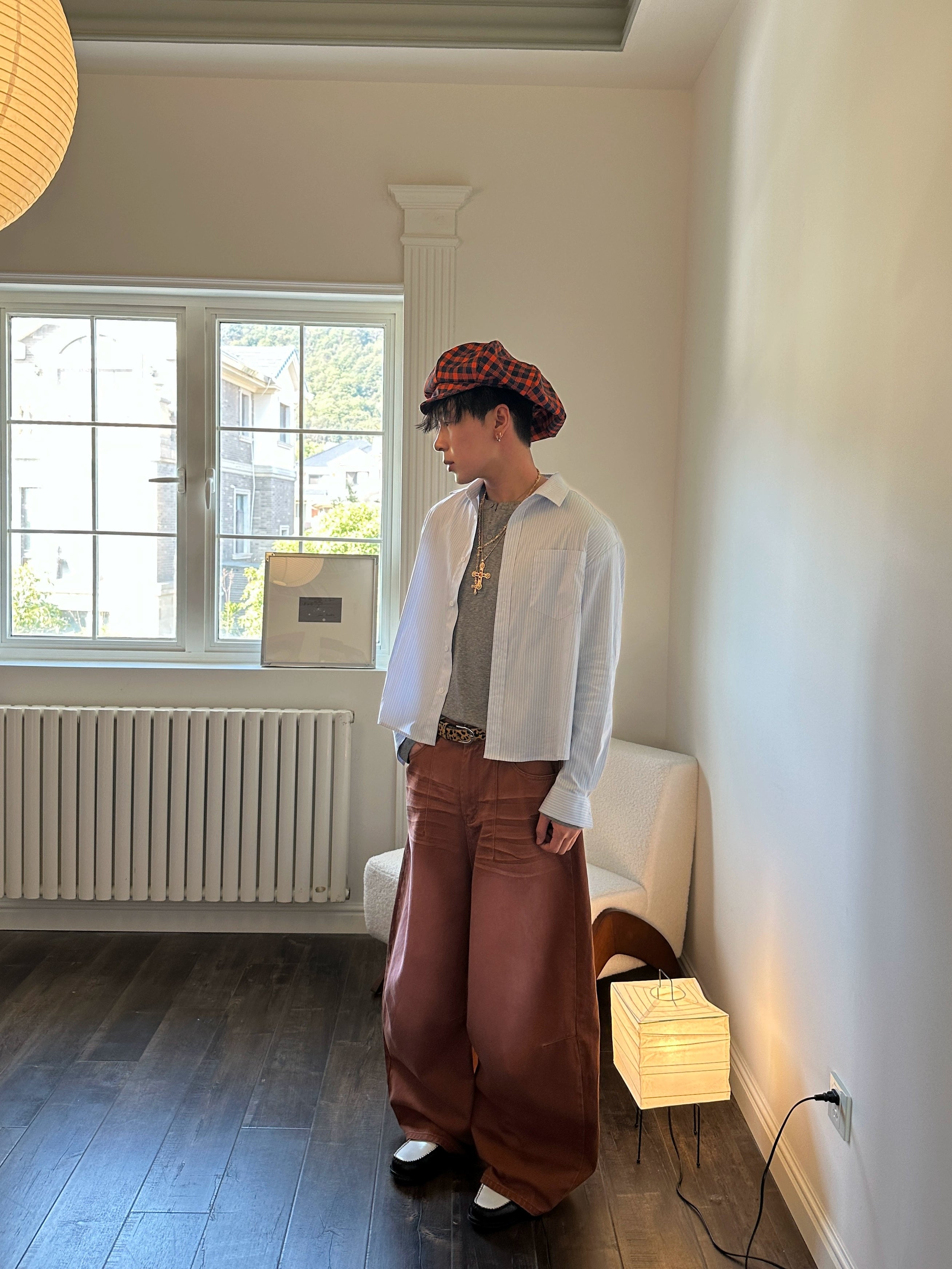 InsGale Textured Lazy Casual Striped Long Sleeve Shirt