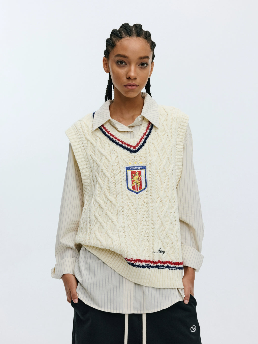 ATRY Badge Embroidered Contrasting Sweater Vest