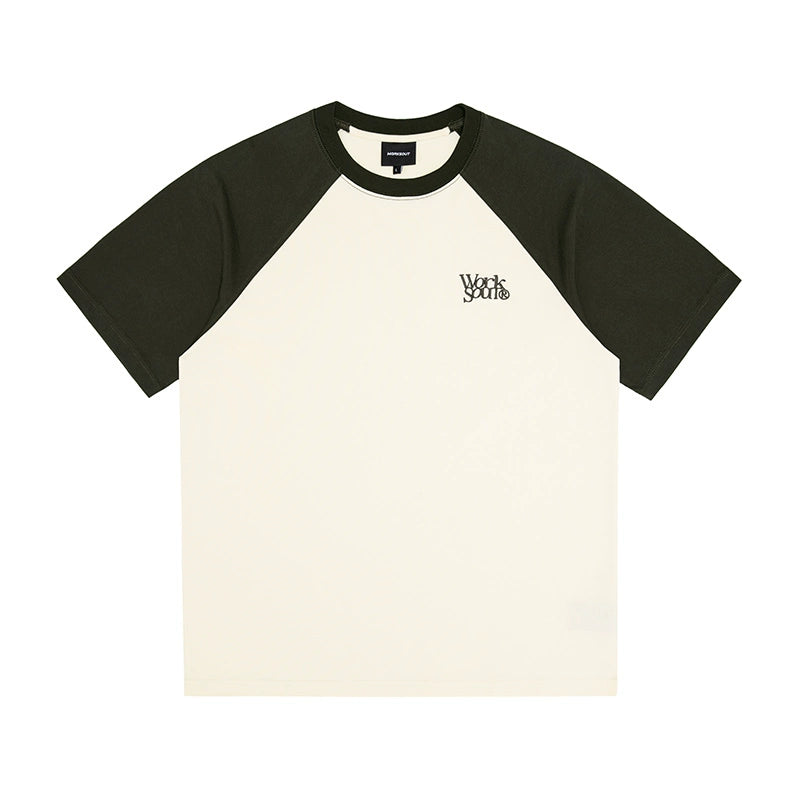 NICEBAD Contrasting Color Raglar Sleeve Embroidery Tee