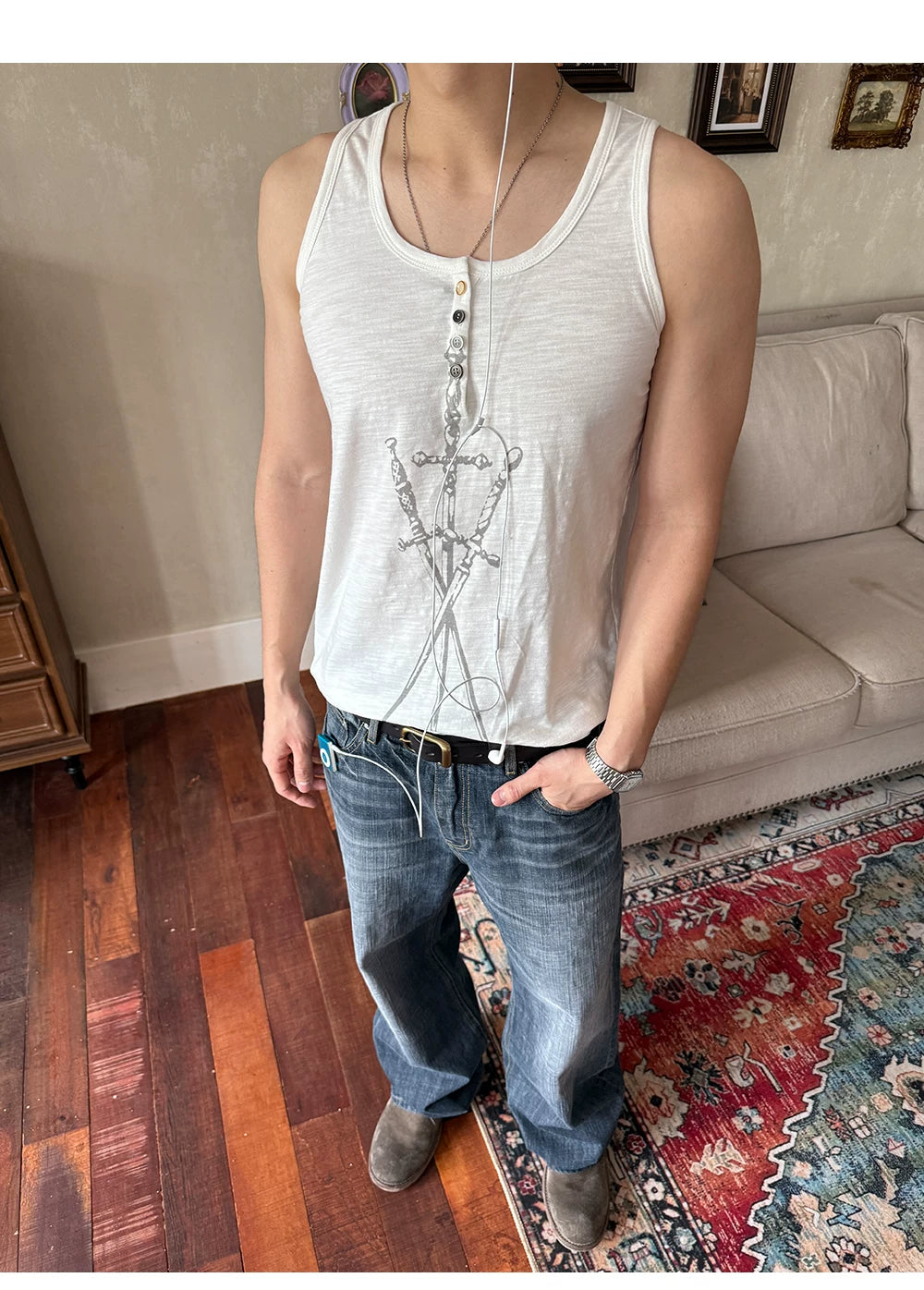 TREclub Henry Collar Button Casual Vest