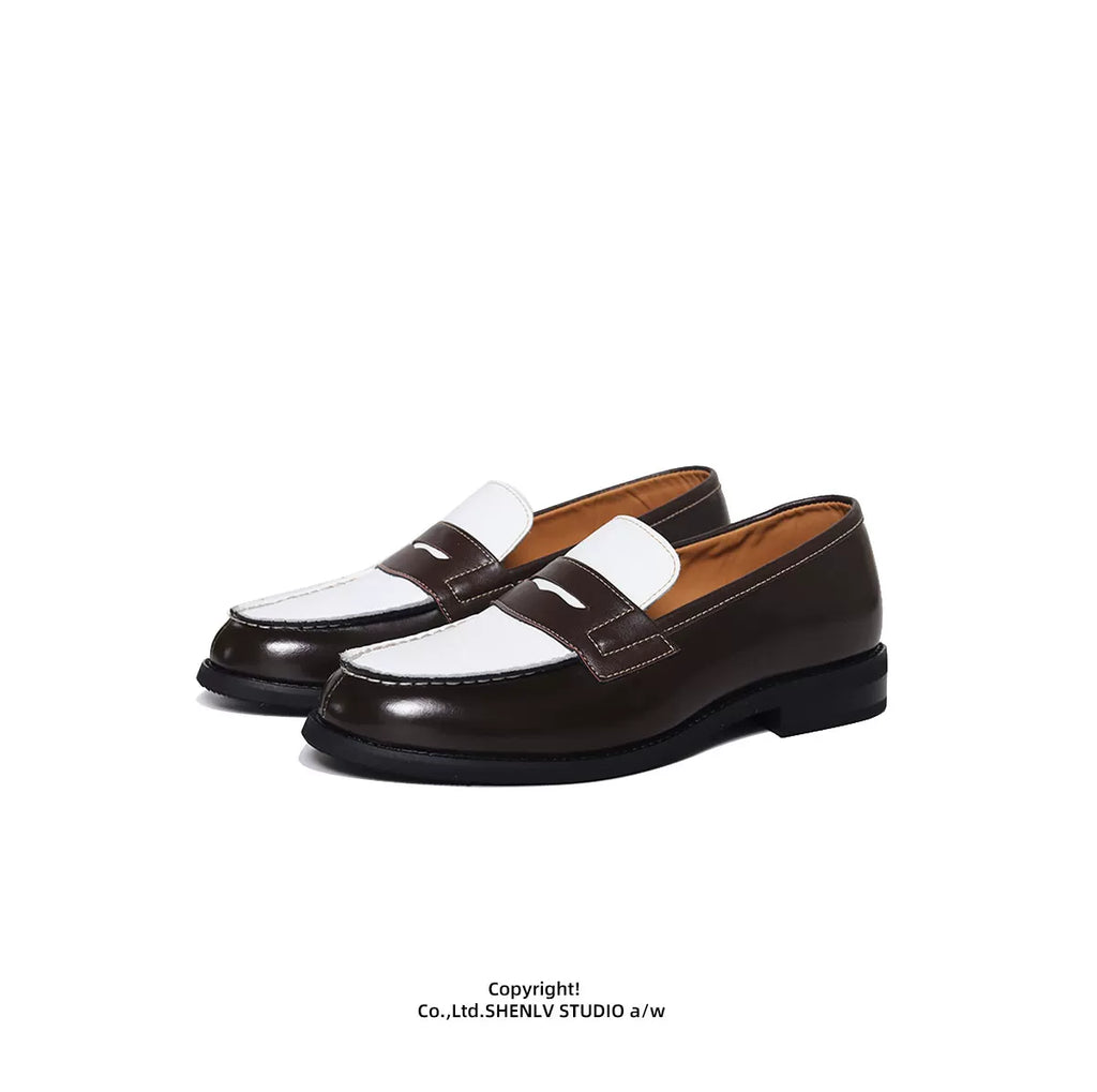 SHENLV STUDIO Open Line Contrasting Color One-pedal Leather Shoes