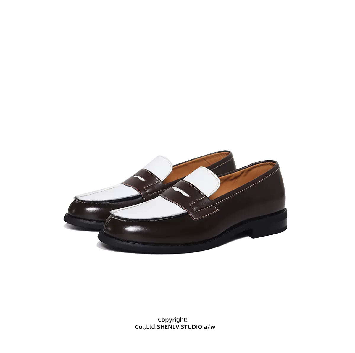 SHENLV STUDIO Open Line Contrasting Color One-pedal Leather Shoes
