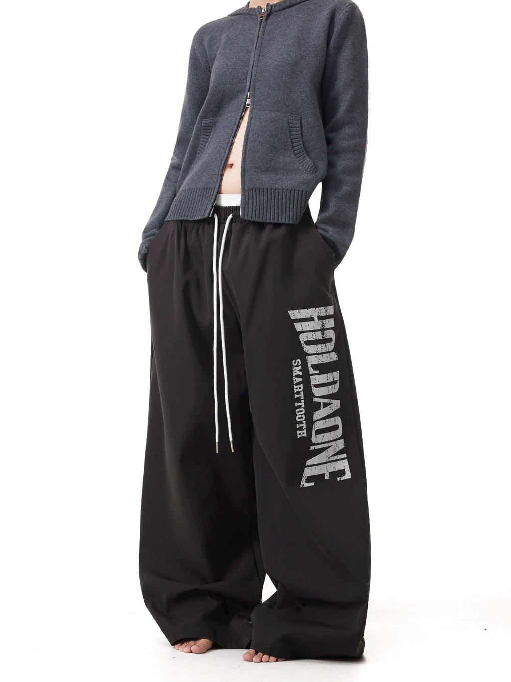 BTSG Letter Print Drawstring Slacks