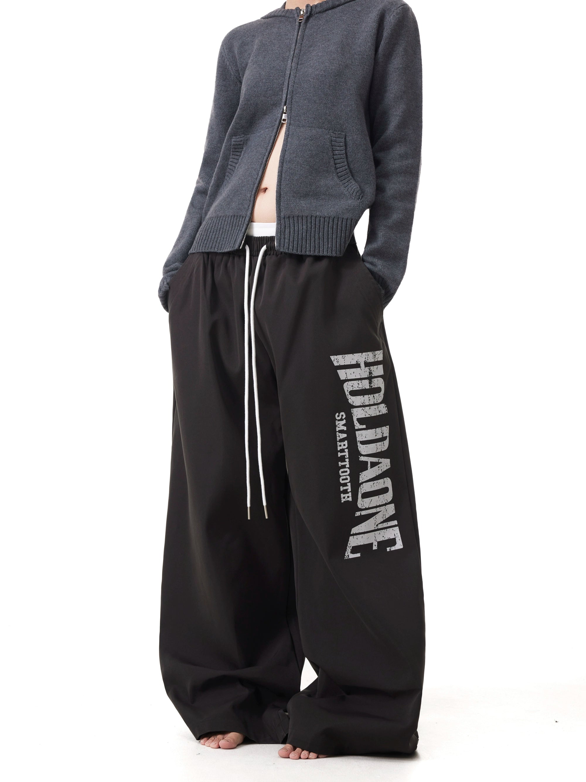 BTSG Letter Print Drawstring Slacks