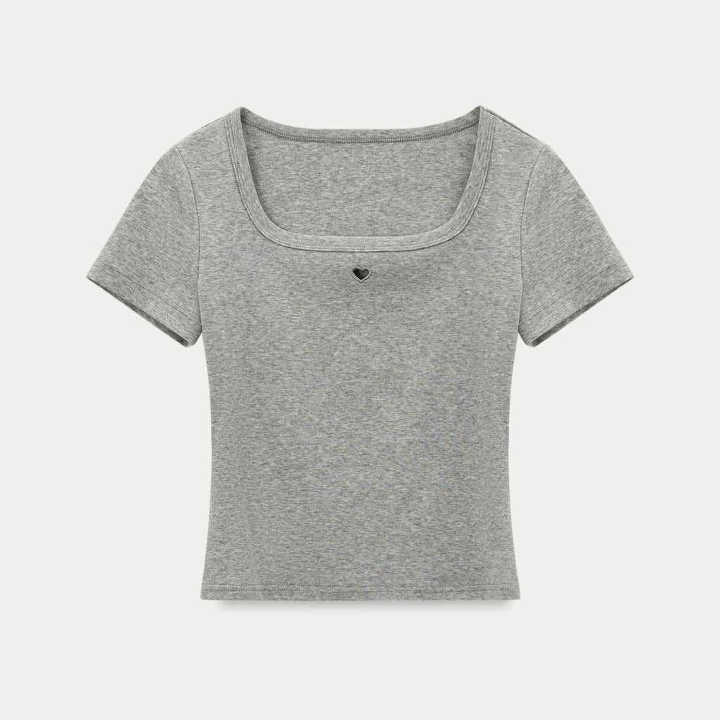 EGGKA Hollow Love Square Collar Straight Shoulder Tee
