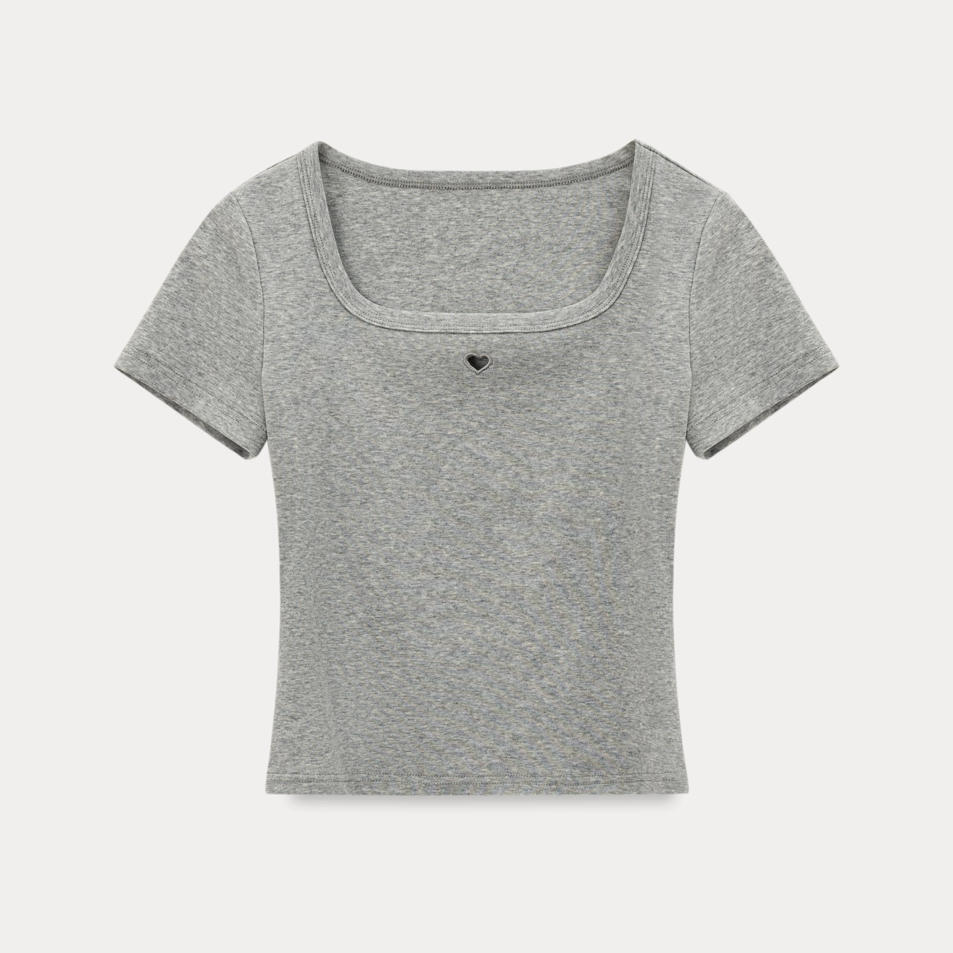 EGGKA Hollow Love Square Collar Straight Shoulder Tee