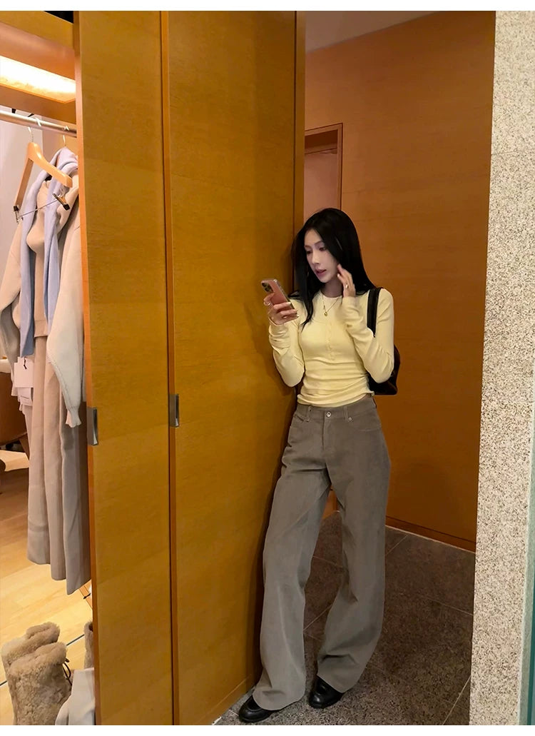 YOUNG KYLIN Corduroy Casual Loose Straight-leg Pants
