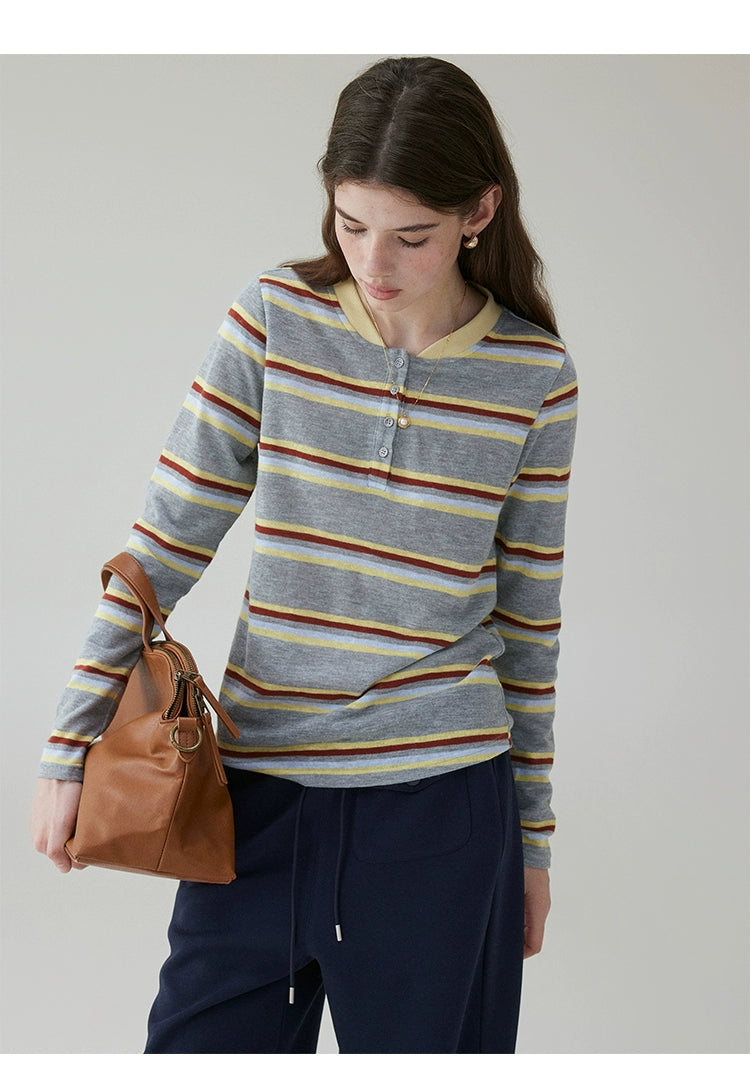 VOOE Contrasting Stripes Loose Casual Long Sleeves