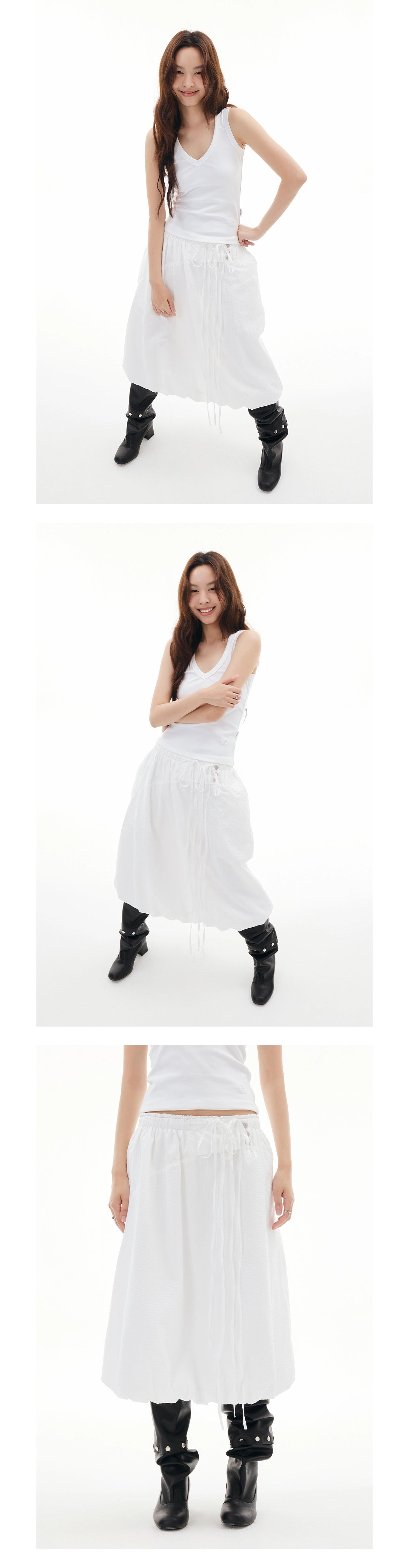 FUNKYFUN Pleated Texture Slanted Splicing Casual Skirt