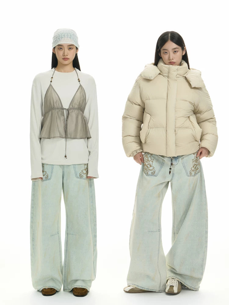 TGNS Vintage Loose Embroidered Low Waist Jeans