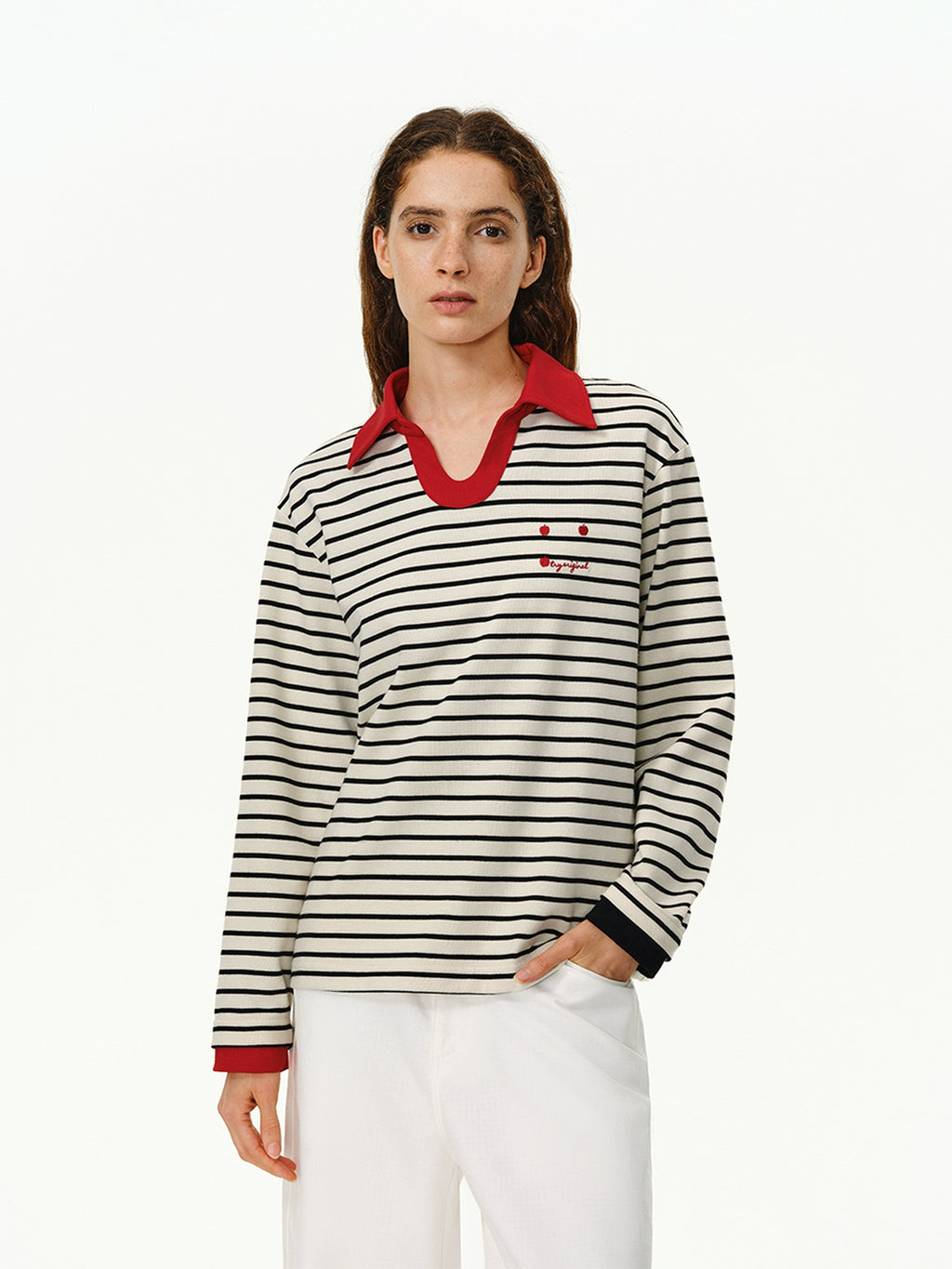ATRY Striped Retro Loose Contrast Lapel Long Sleeve