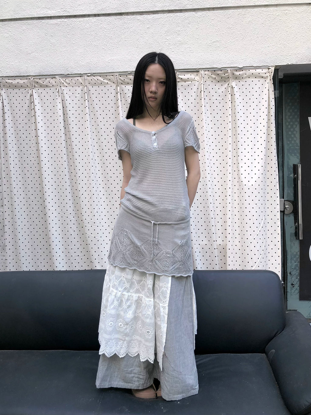 Ang:project Openwork Embroidered Strappy Fart Curtain Skirt