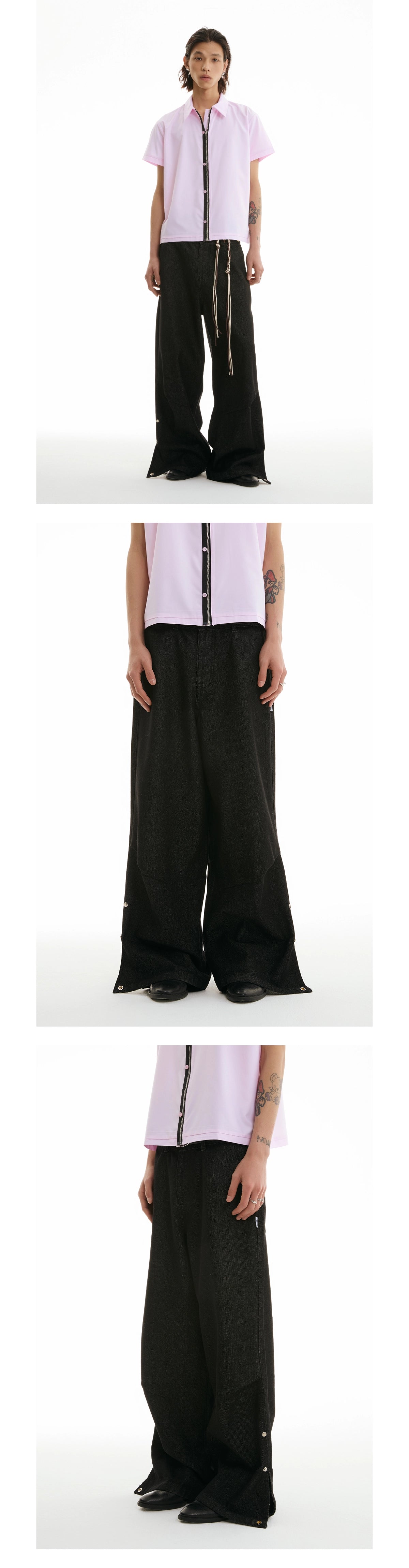 FUNKYFUN Adjustable Fold Pants Wide Straight Jeans