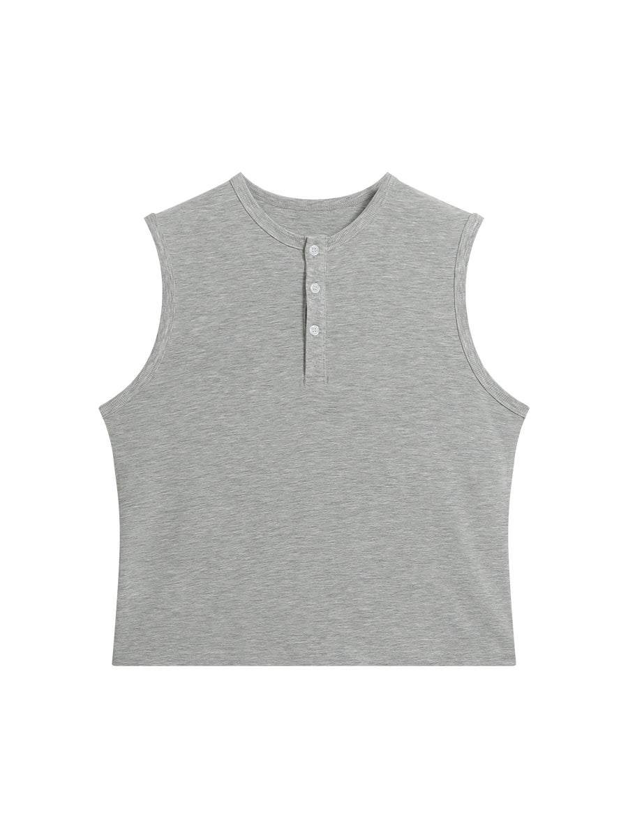 FUNKYFUN Versatile Henry Neck Loose Sleeveless Vest