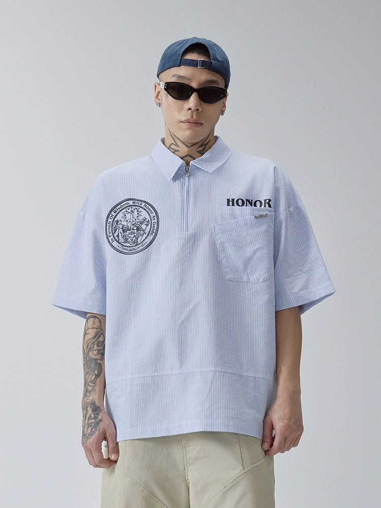 F2CE Vertical Striped Casual Short-sleeved Shirt