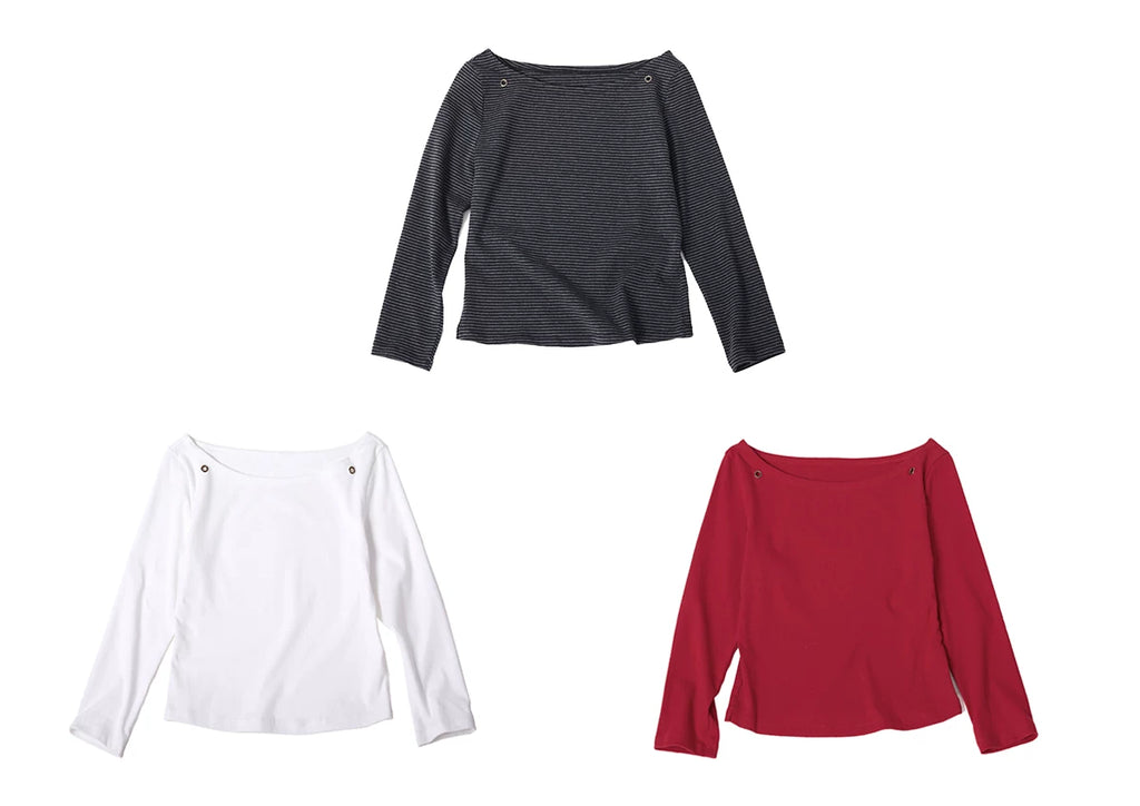 WearAndtear One-word Collar Seven-quarter Sleeve Slim-fit Short Tee