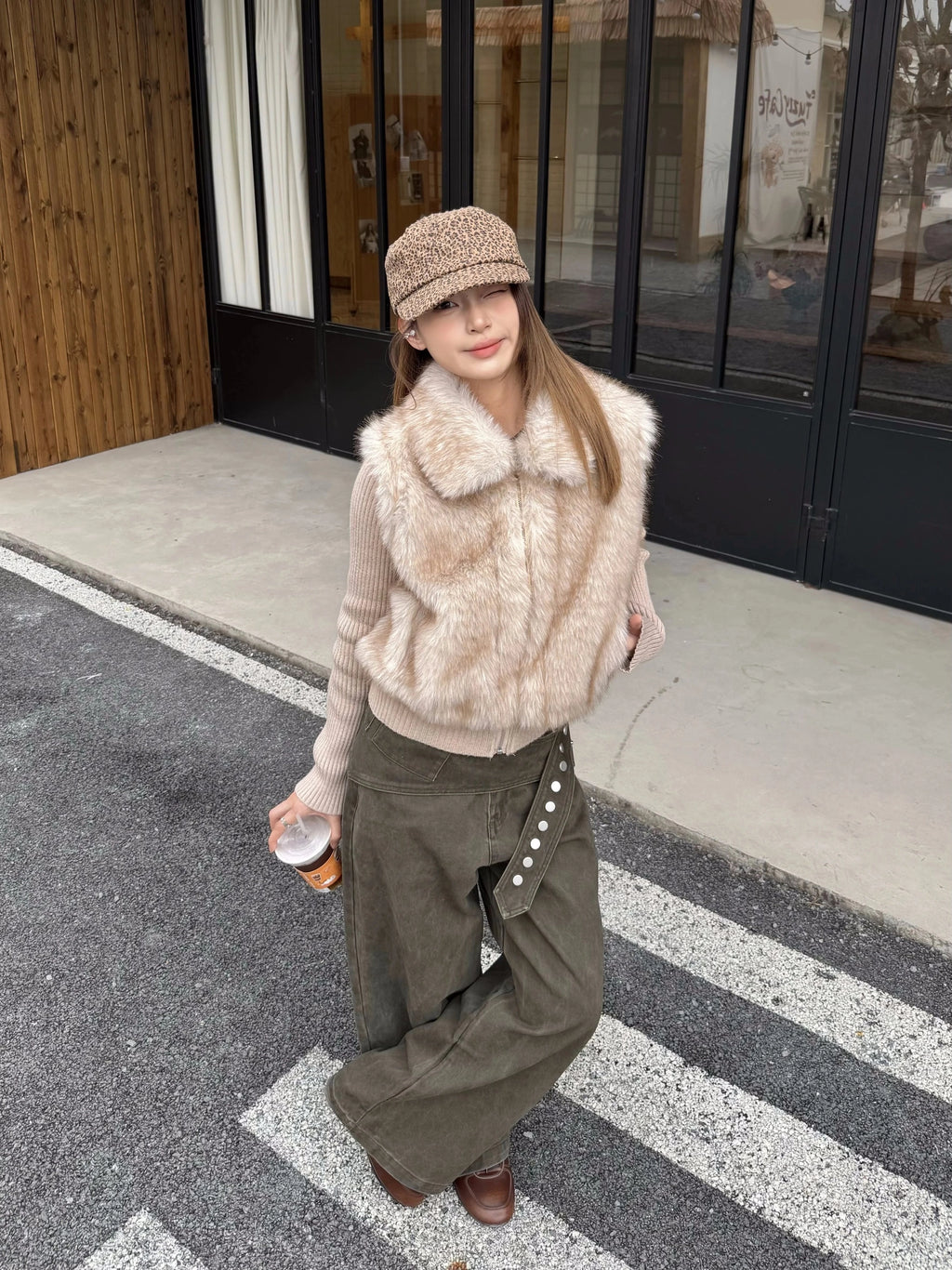 Mershier Vintage Loose Warm Knitted Spliced Fluffy Jacket