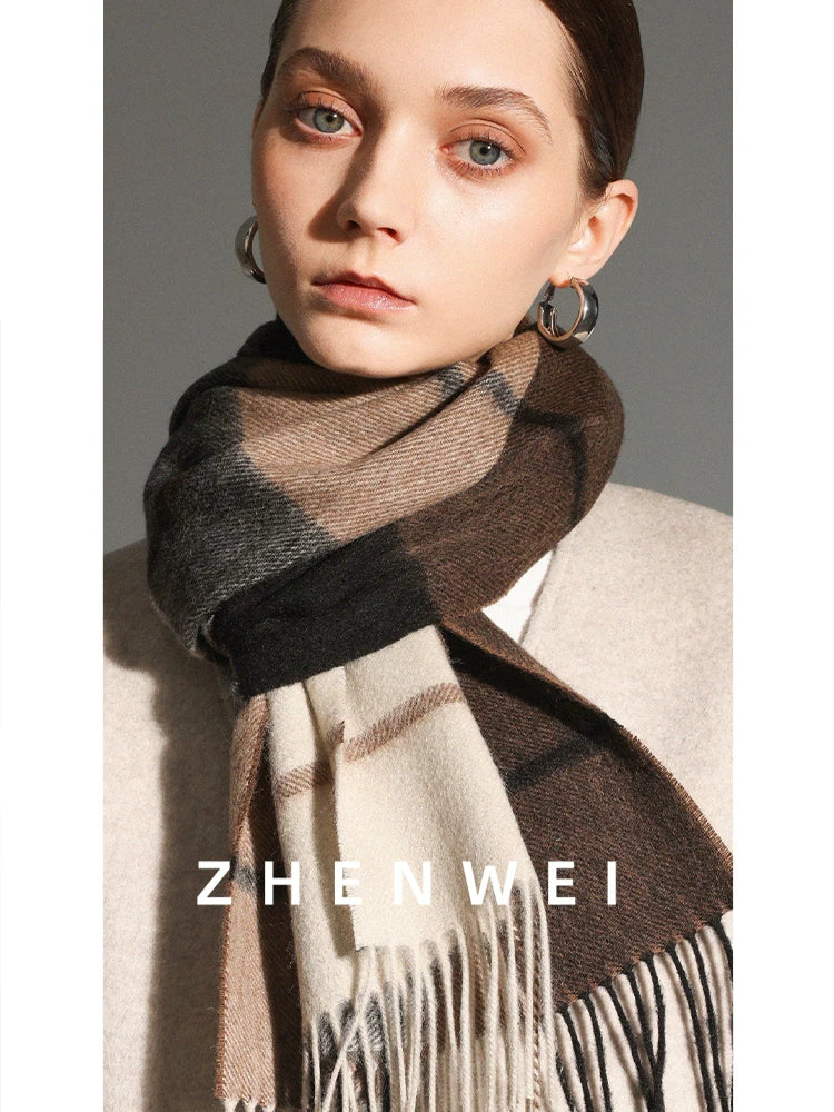 ZHENWEI 100% Wool Plaid Scarf