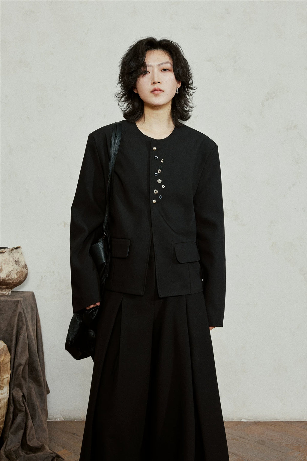 SUNYVONNE Short Irregular Button Casual Jacket