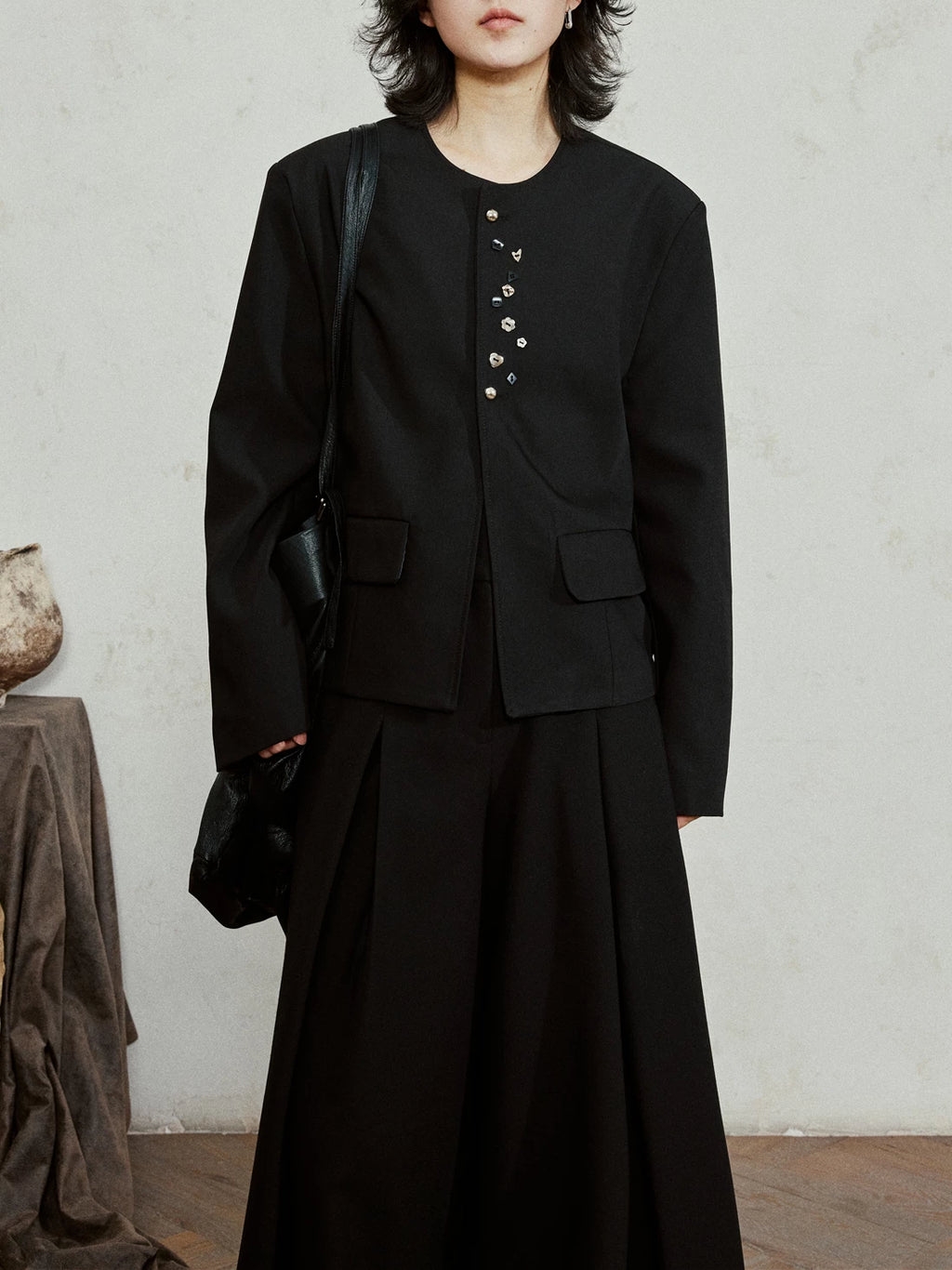 SUNYVONNE Short Irregular Button Casual Jacket