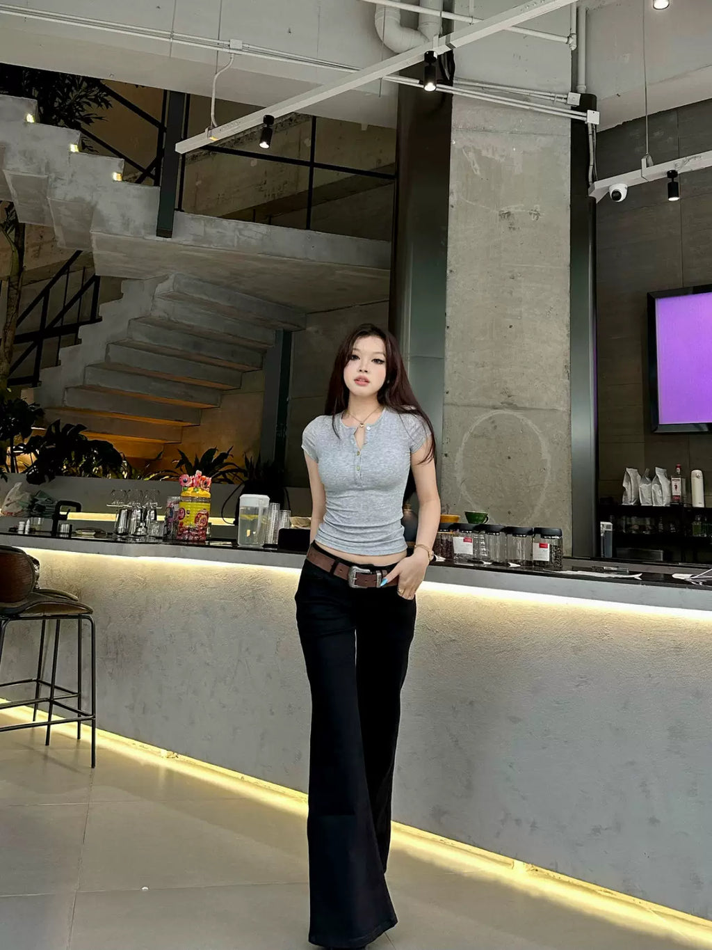 Popchee Low-rise Wide-leg Slim Jeans