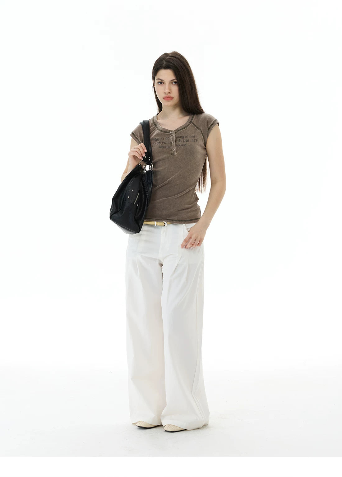WLNEXT Premium Sense Slim Fit Henry Neck Front Shoulder Tee