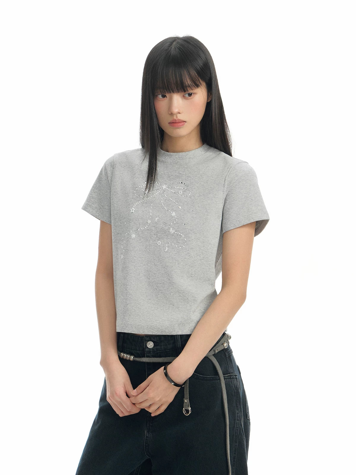 TGNS Shredded Diamond Pearl Bow Shoulder Tee