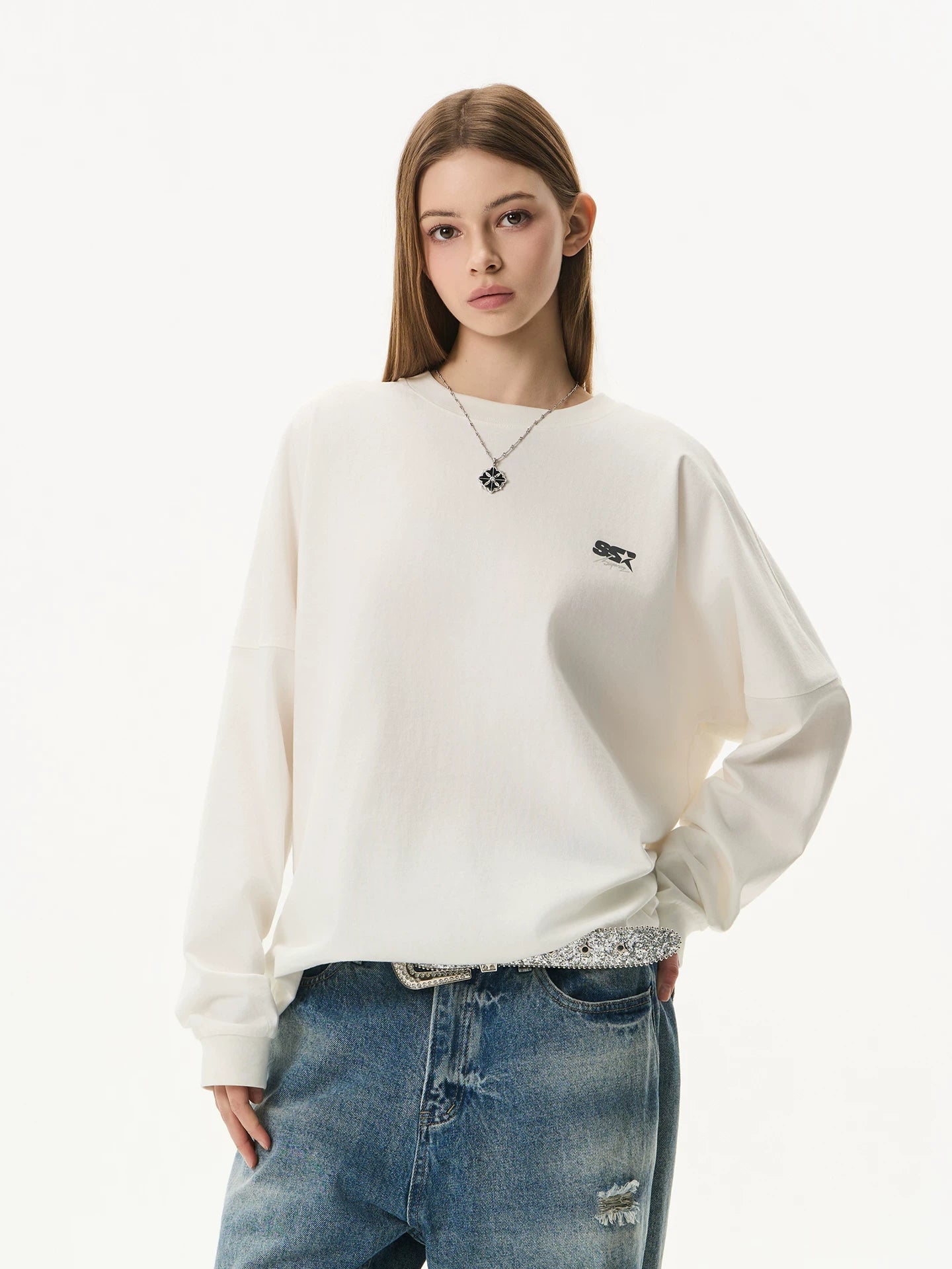 SSR Flower Slogan Loose Casual Long Sleeves
