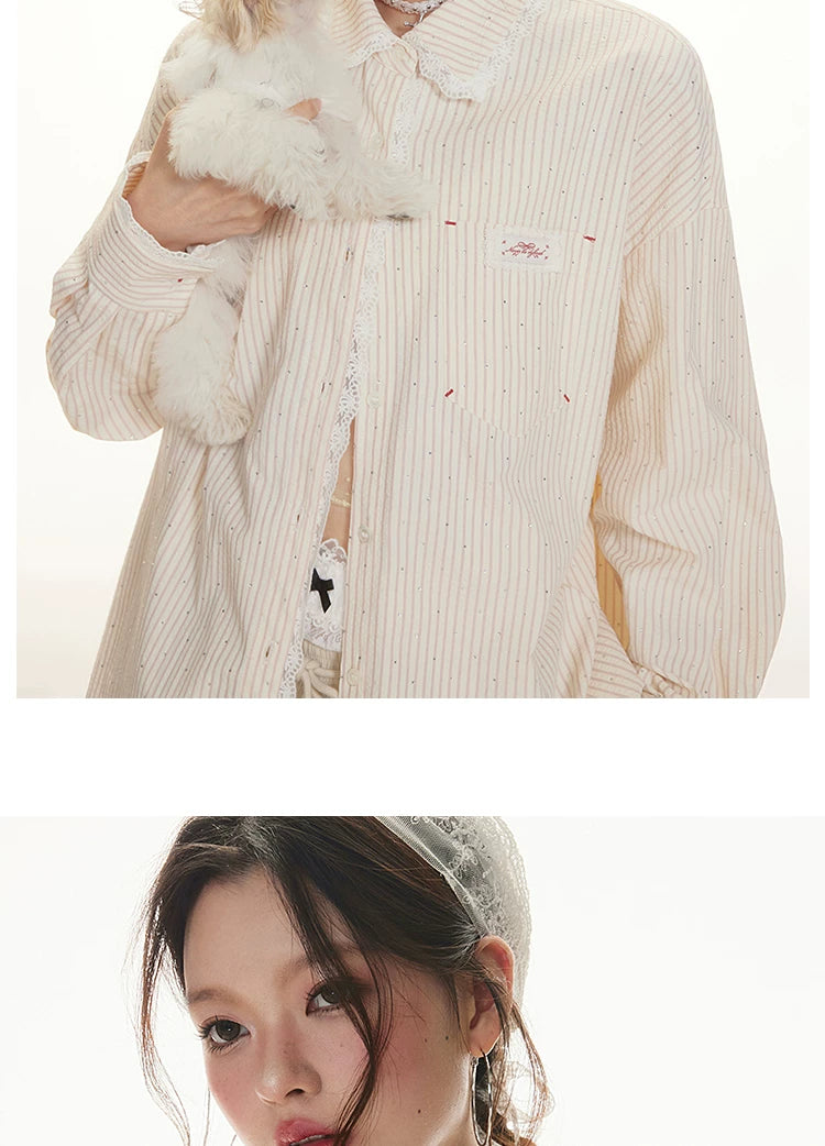 IMONE Hot Diamond Lace Striped Shirt