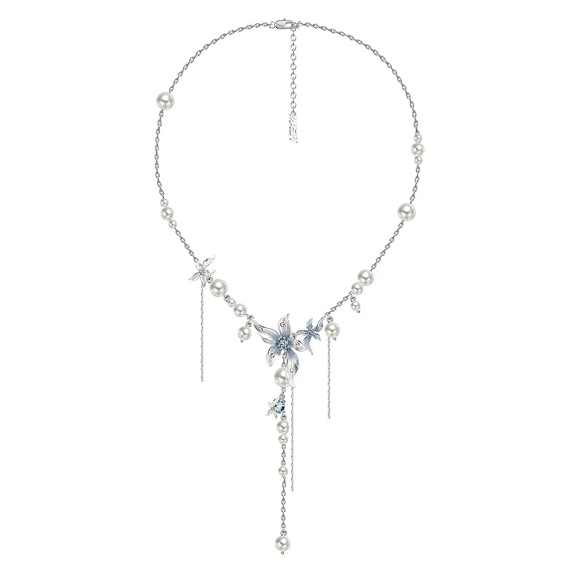 MASW Super Fairy Pearl Necklace Enamel Haze Blue Clavicle Chain