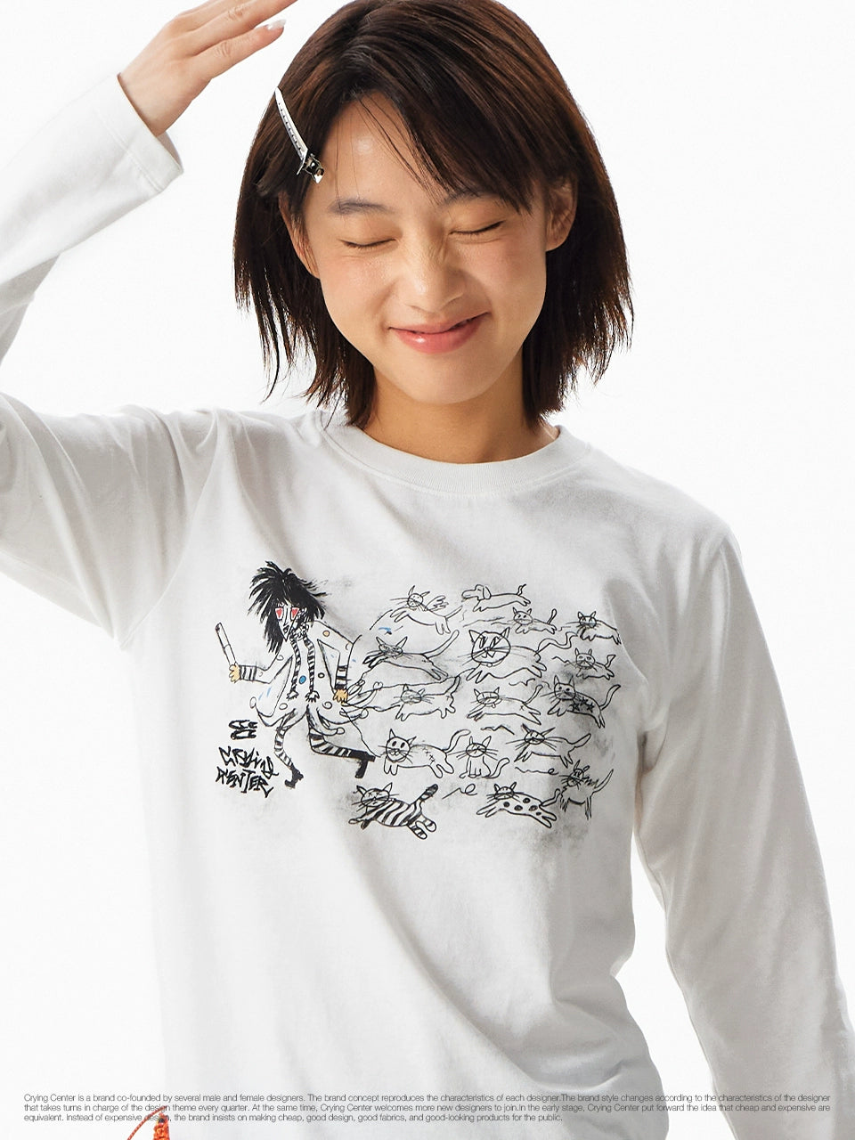 CryingCenter Kitten Relay Hand Painted Front Shoulder Slim Long Sleeve