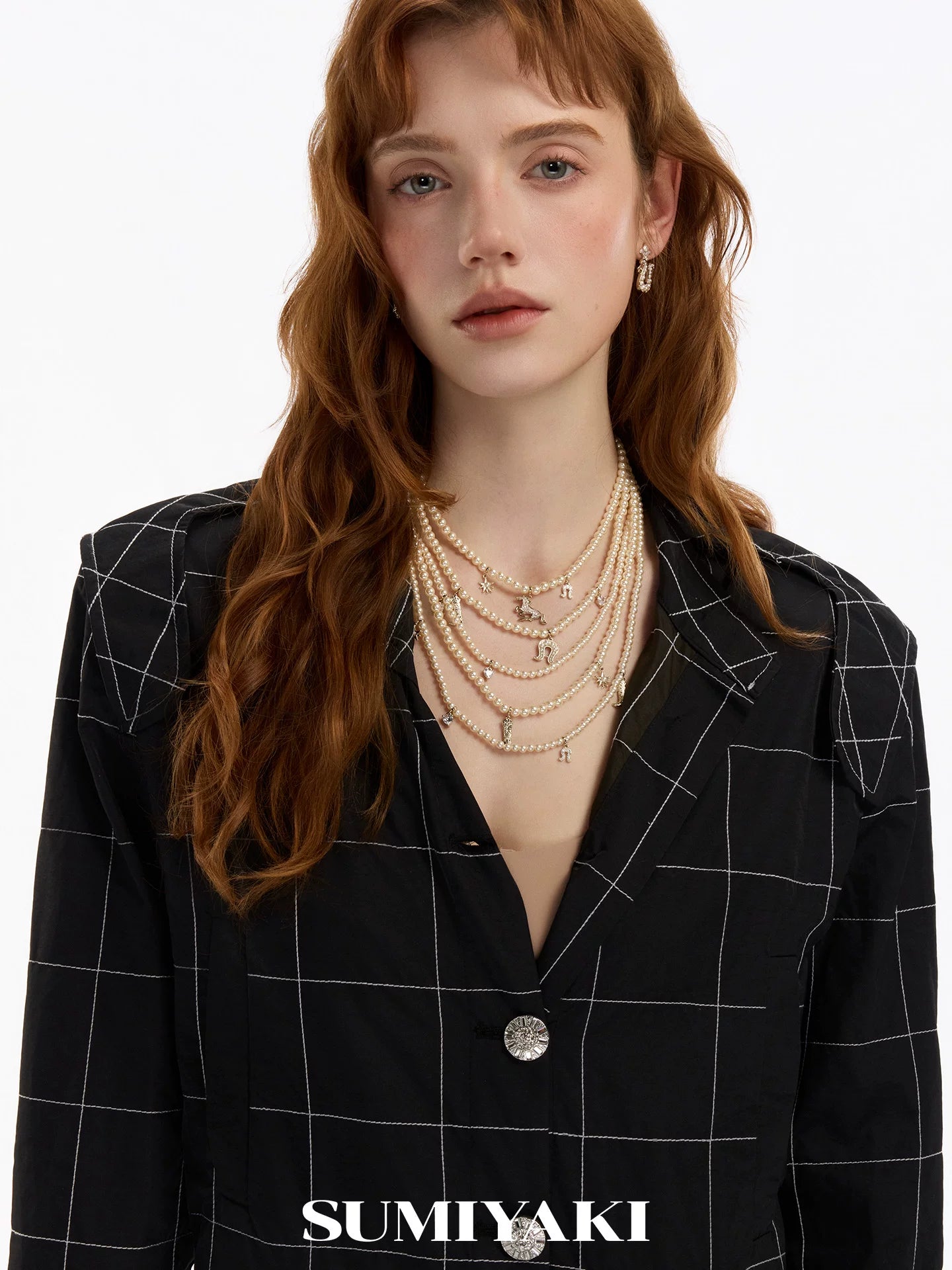 SUMIYAKI Flash Pony Full of Diamonds Multi-layer Pearl Necklace